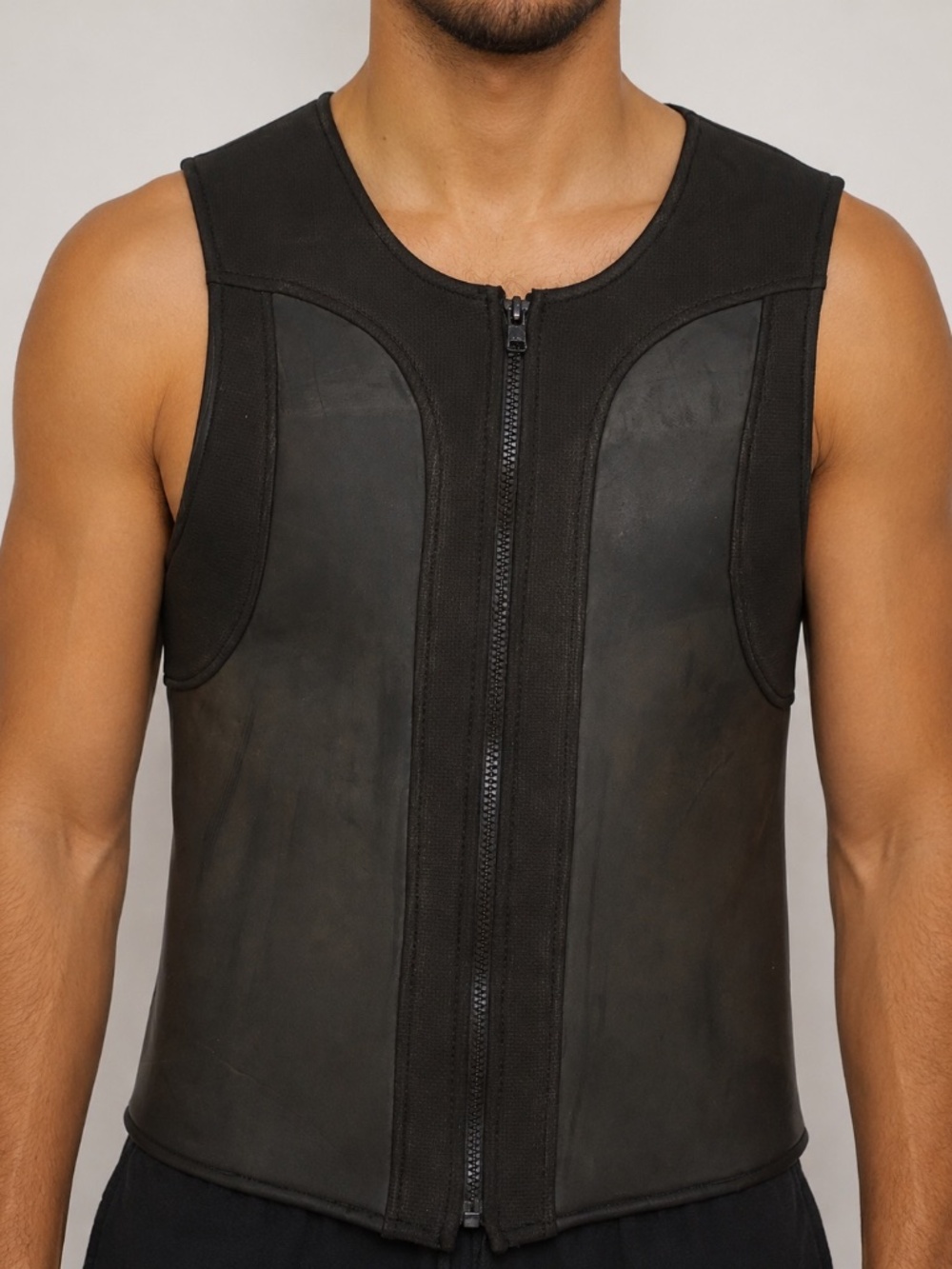 Rough Trade Gear Black Neoprene Zip Fetish Vest SIZE LARGE RT Gay Leather Style